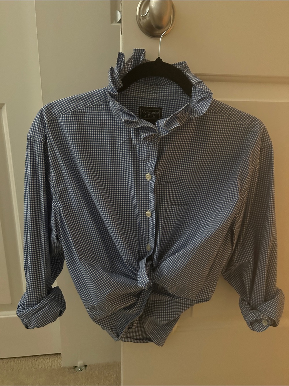 Abercrombie & Fitch Blue Gingham Shirt recreated for a woman with ruffled collar - Picture 4 of 6